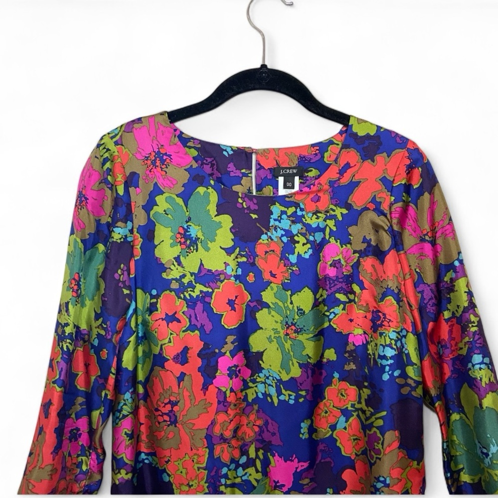 J Crew silk shift dress, Jules Ashbury , vibrant floral, size 00, EUC - Picture 4 of 8